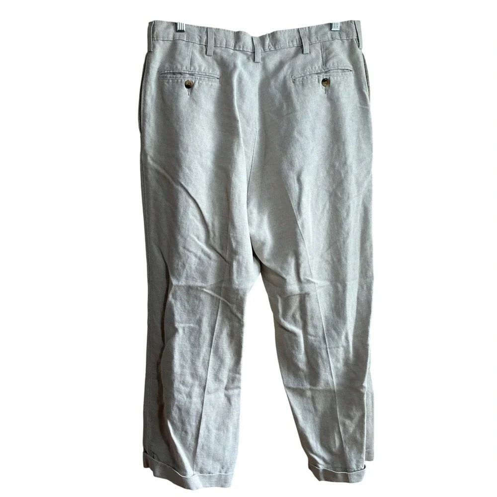 J.Crew Pleated Linen Blend Trousers 36 Natural Beige Mens Cuffed Pants